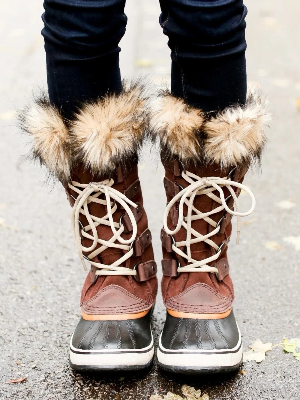 Sorel Joan of Arctic Tall Fur Trim Lace-up Winter Boots Size 7